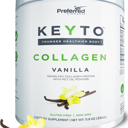 Keto Collagen Protein Powder with MCT Oil – Grass-Fed, Pasture-Raised, Hydrolyzed Collagen – Vanilla | KEYTO