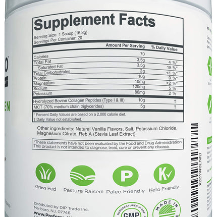Keto Collagen Protein Powder with MCT Oil – Grass-Fed, Pasture-Raised, Hydrolyzed Collagen – Vanilla | KEYTO