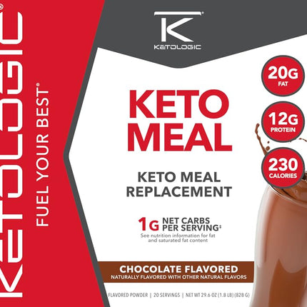 KetoLogic KetoMeal Shake with MCT Oil — 70:30 Ketogenic Macros, 20 Servings, Chocolate