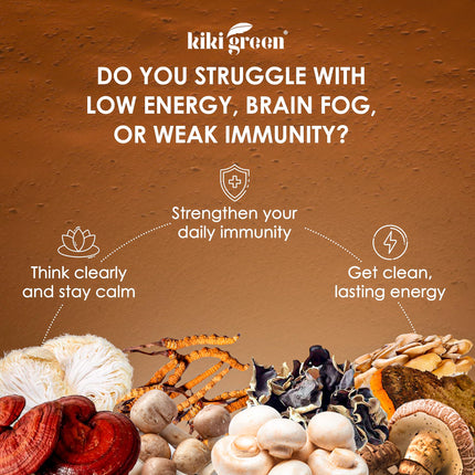 KIKI Green 8 Mushrooms Powder Extract – Focus & Energy Blend, 8 oz