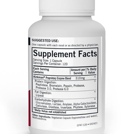 Kirkman EnZym-Complete/DPP-IV 120 Capsules | Broad Spectrum Digestive Enzyme