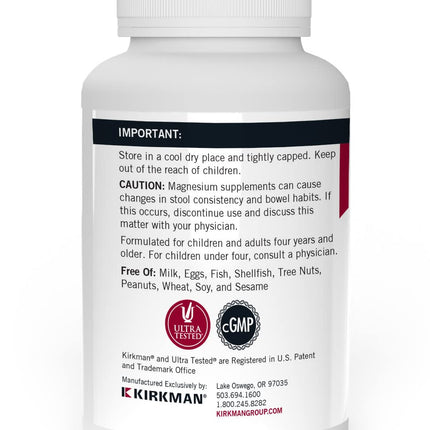 Kirkman Magnesium Bisglycinate Chelate - 250 Capsules | Restful Sleep, Relaxed Nerves & Muscles - Hypoallergenic