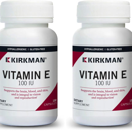 Kirkman Vitamin E 100 IU - Hypoallergenic | 100 Vegetarian Capsules | Gluten Free | Casein Free | Soy-Free (Pack of 2)