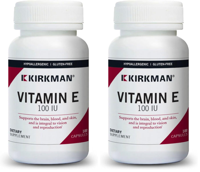 Kirkman Vitamin E 100 IU - Hypoallergenic | 100 Vegetarian Capsules | Gluten Free | Casein Free | Soy-Free (Pack of 2)