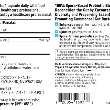 BioSpora Probiotic by SFI Health — Bacillus Coagulans & Subtilis, 2B CFU, Shelf-Stable