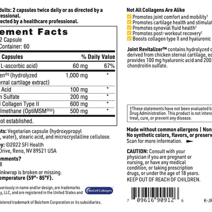 Klaire Labs SFI Health Joint Revitalizer – Hydrolyzed Collagen Peptide Formula with Chondroitin, MSM & Hyaluronic Acid (120 Capsules)