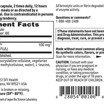 Klaire Labs SFI Health Nattokinase NSK-SD – Proteolytic Enzyme, Dairy & Gluten-Free (60 Capsules)