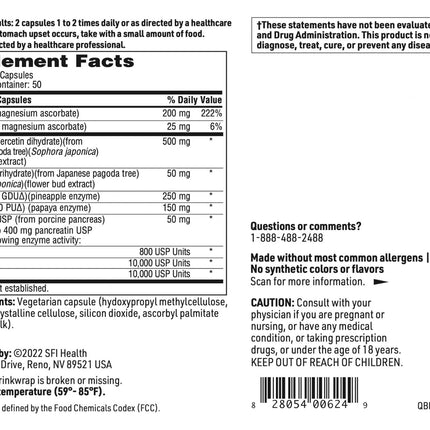 Klaire Labs SFI Health Quercetin-Bromelain Forte - Immune & Seasonal Support Enzymes with Pancreatic, Proteolytic, Bromelain, Papain Enzymes & Bioflavonoids (100 Capsules)