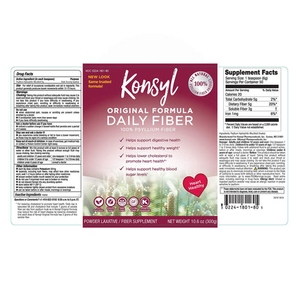 KONSYL PHARMACEUTICALS Original Formula 100% Psyllium Fiber – 10.6 oz Powder