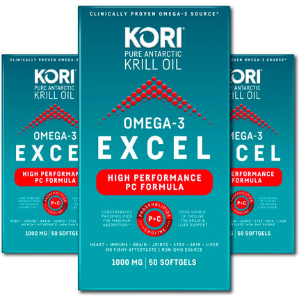 Kori Krill Omega 3 Excel Krill Oil 1000mg – 3 Pack, Non-GMO