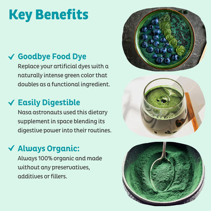KOS Organic Spirulina Powder - USDA Organic, Non-Irradiated, 109 Servings, Vegan