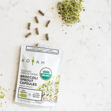 KOYAH Organic Broccoli Sprout Capsules – Freeze-Dried Whole Sprouts, Active Myrosinase & Glucoraphanin, USA Grown, 150 Capsules