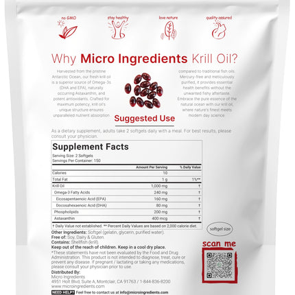 Antarctic Krill Oil 1000mg – 300 Soft-Gels with Natural Astaxanthin | EPA & DHA