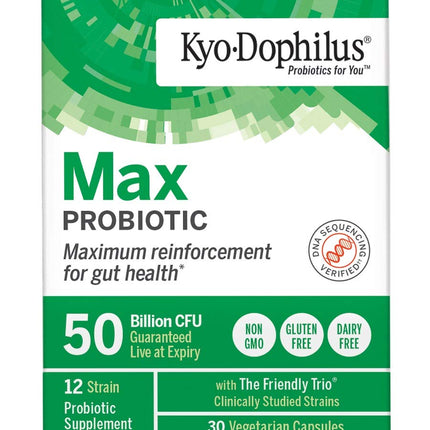 Kyo-Dophilus Max Probiotics, 30 Vegetarian Capsules | 50B CFU, 12 Strains