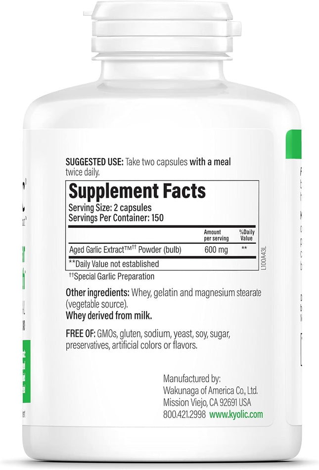 Kyolic #100 Kyolic Formula 300 Cap – Odorless Aged Garlic for Cardiovascular Health