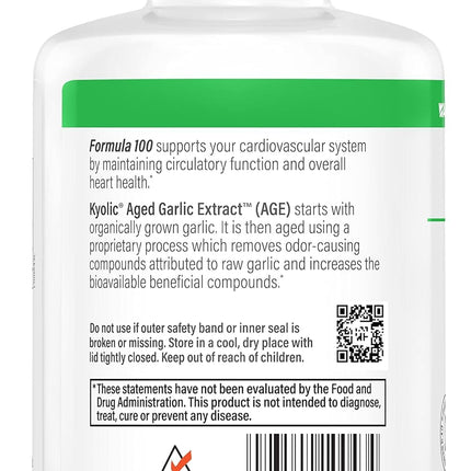 Kyolic #100 Kyolic Formula 300 Cap – Odorless Aged Garlic for Cardiovascular Health
