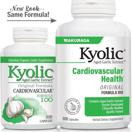 Kyolic #100 Kyolic Formula 300 Cap – Odorless Aged Garlic for Cardiovascular Health
