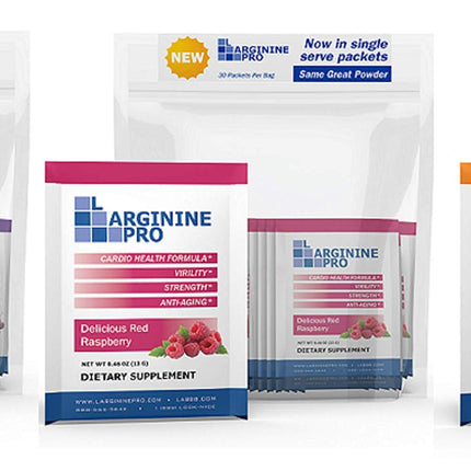 L-ARGININE PRO Supplement Powder | 90 Travel Packets | 5,500mg L-Arginine + 1,100mg L-Citrulline | Raspberry, Orange & Grape