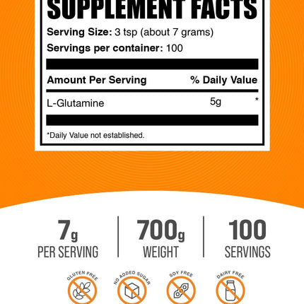BulkSupplements L-Glutamine Powder Orange Smash – 7g Serving, 700g (1.5 lb)