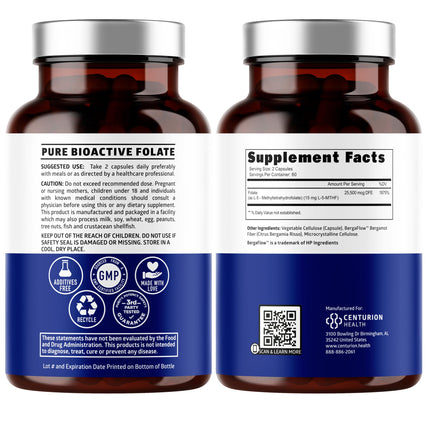 Number One Nutrition L-Methylfolate 12.75mg – Extra Strength, 120 Caps | Gluten-Free & Non-GMO