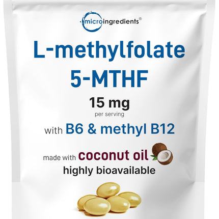 L Methylfolate 15mg with B6 + Methyl B12 | 240 Softgels with Coconut Oil | 3-in-1 Active Folate & B Vitamin Complex
