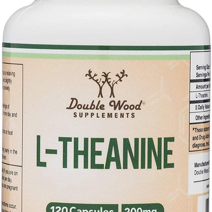 L-Theanine 200mg Double Strength – 120 Caps – Sleep & Relaxation | Gluten Free, Vegan | Double Wood