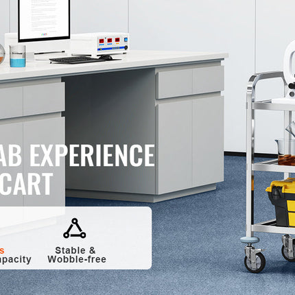 VEVOR Stainless Steel Cart 3/2/1 Layers Lab Utility Cart Medical Cart W/ Lockable Universal Wheels for Lab Clinic Kitchen Salon