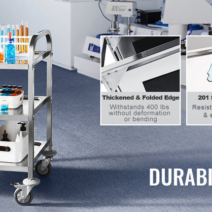 VEVOR Stainless Steel Cart 3/2/1 Layers Lab Utility Cart Medical Cart W/ Lockable Universal Wheels for Lab Clinic Kitchen Salon