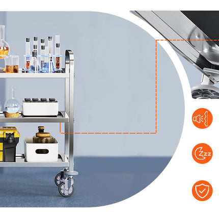 VEVOR Stainless Steel Cart 3/2/1 Layers Lab Utility Cart Medical Cart W/ Lockable Universal Wheels for Lab Clinic Kitchen Salon