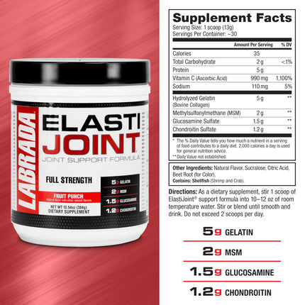 Labrada Elastijoint Fruit Punch – Glucosamine Joint Support Powder (Gluten-Free)