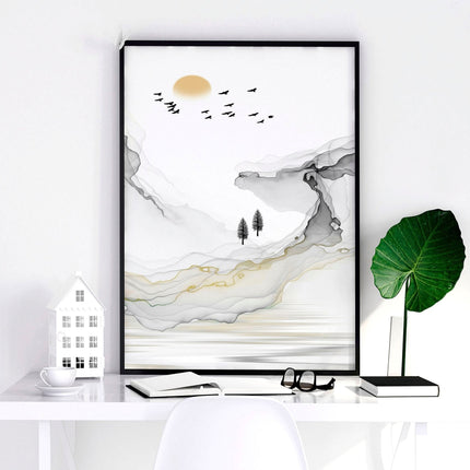 Landscape painting Japanese | set of 3 Bedroom wall art