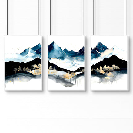 3 Piece Picture Frame Set – Nordic Teal Landscape Prints