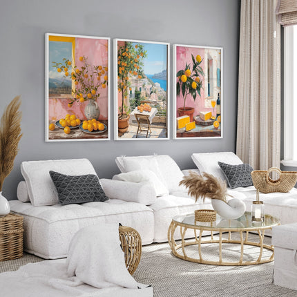Large Canvas For Living Room | Set of 3 Italian Lifestyle Wall art Prints