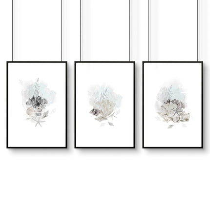 Beach theme bathroom accessories | Set of 3 wall art prints
