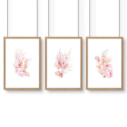 Large Paintings For Wall | Set of 3 Seashells Wall art Prints