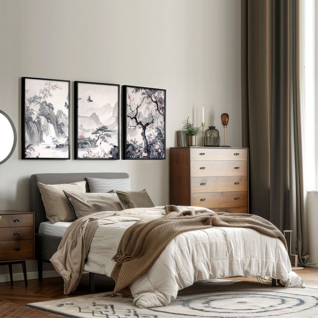 Large Picture Prints | Set of 3 Chinoiserie Wall art Prints