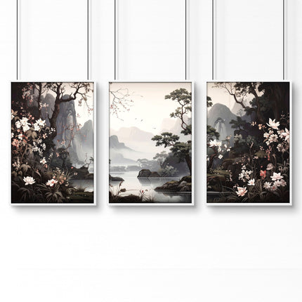 Large Pictures With Frames | Set of 3 Chinoiserie Wall art Prints