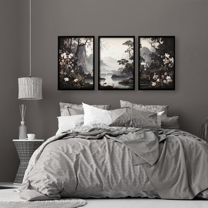 Large Pictures With Frames | Set of 3 Chinoiserie Wall art Prints