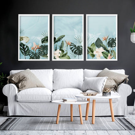 Green wall art for living room | Set of 3 wall art prints