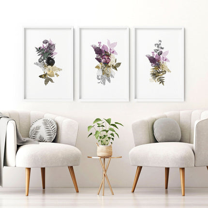 Set of 3 Wall Art – Large Floral Prints for Living Room