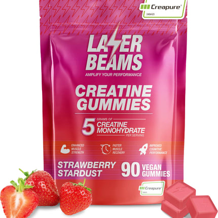 Laser Beams Creatine Monohydrate Gummies – 5g Creapure per Serving, Vegan & Gluten-Free (Strawberry)