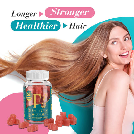 Lazpowfi Biotin Gummies – Vegan Vitamin B7 for Hair, Skin & Nails | 60-Day Two-Pack, Strawberry