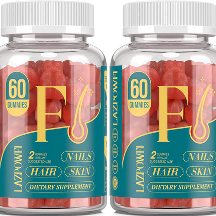 Lazpowfi Biotin Gummies – Vegan Vitamin B7 for Hair, Skin & Nails | 60-Day Two-Pack, Strawberry