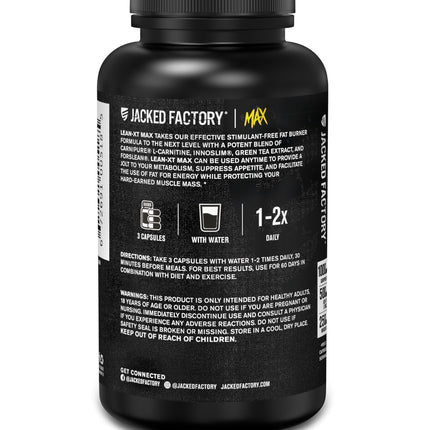 Jacked Factory Lean-XT Max – Stim-Free Fat Burner with Carnipure, InnoSlim & ForsLean | 90 Count