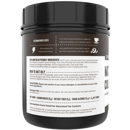 Left Coast Performance MCT Oil Powder with Acacia Fiber & Collagen Peptides – Sugar-Free Keto Chocolate Creamer, 16 oz