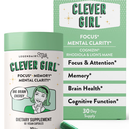 Legendairy Milk Clever Girl: Focus Support with Lion’s Mane & Citicoline | Memory & Mental Clarity for Women | 30 Servings