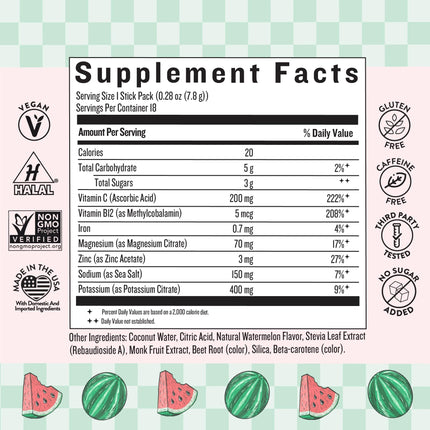 Legendairy Milk She’s Thirsty Watermelon Hydration Packets | Cortisol & Adrenal Support | No Sugar Added 18 ct