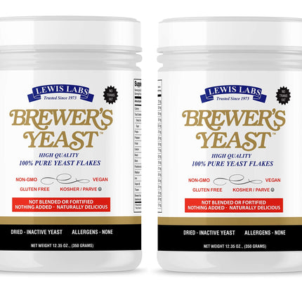 Lewis Labs Brewer's Yeast Flakes – Rich in B-Vitamins & Amino Acids | Vegan, Gluten-Free | Unsweetened, 2 Pack