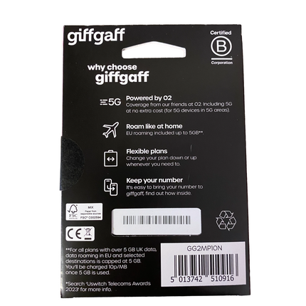giffgaff Pay As You Go Sim Card - £10