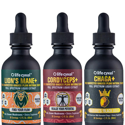 Life Cykel This is It Pack: Chaga, Lion's Mane & Cordyceps – Full-Spectrum Mushroom Extract for Energy, Clarity & Immune Support | Vegan, Non-GMO